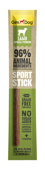 Snack GimDog Sport Stick 12 g con agnello per cani attivi, grain-free, con L-carnitina e senza zuccheri aggiunti Snack GimDog Sport Stick 12 g con agnello per cani attivi, grain-free, con L-carnitina e senza zuccheri aggiunti
